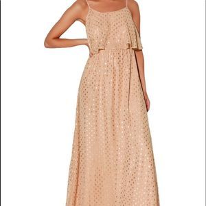 🆕 LULU’S I'm Yours Blush and Gold Polka Dot Sleeveless Maxi Dress pink prom